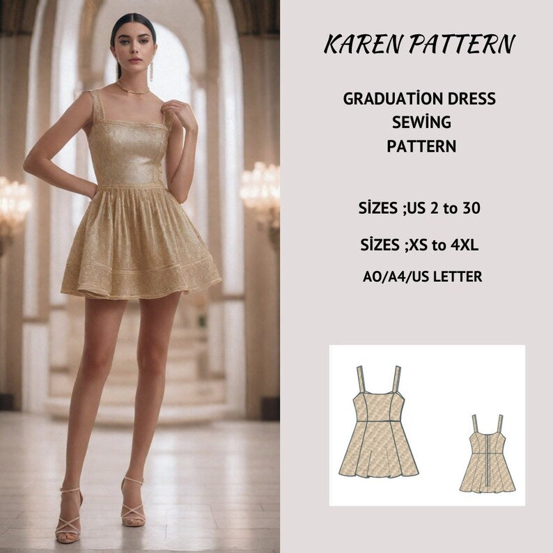 Mini Dress Sewing Pattern:Prom, Graduation (US 2-30, XS-4XL) (Digital Download)