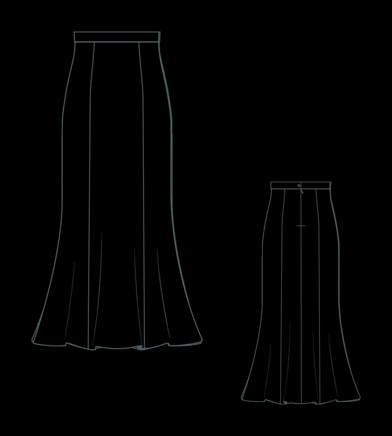 Satin Trumpet Maxi Skirt Sewing Pattern:Plus Size Elastic Waist (PDF Pattern)