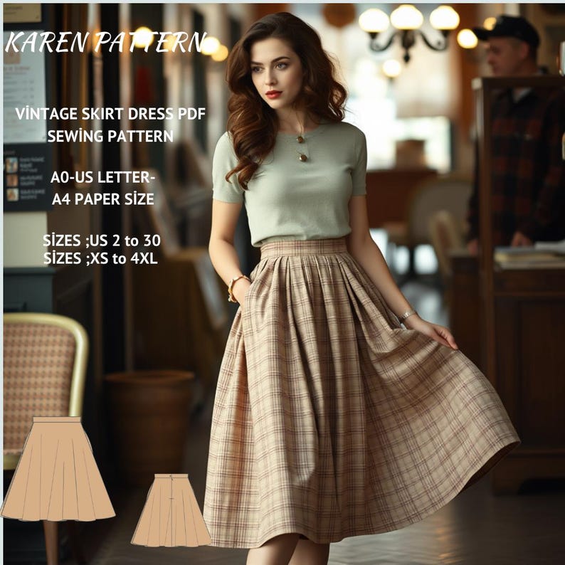 Vintage Full Circle Skirt Sewing Pattern:US Size 2-30 (PDF Pattern)