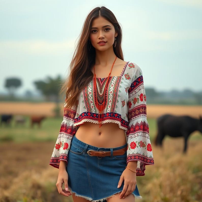 Boho Linen Bell Sleeve Crop Top Sewing Pattern (XS-4XL) (PDF)