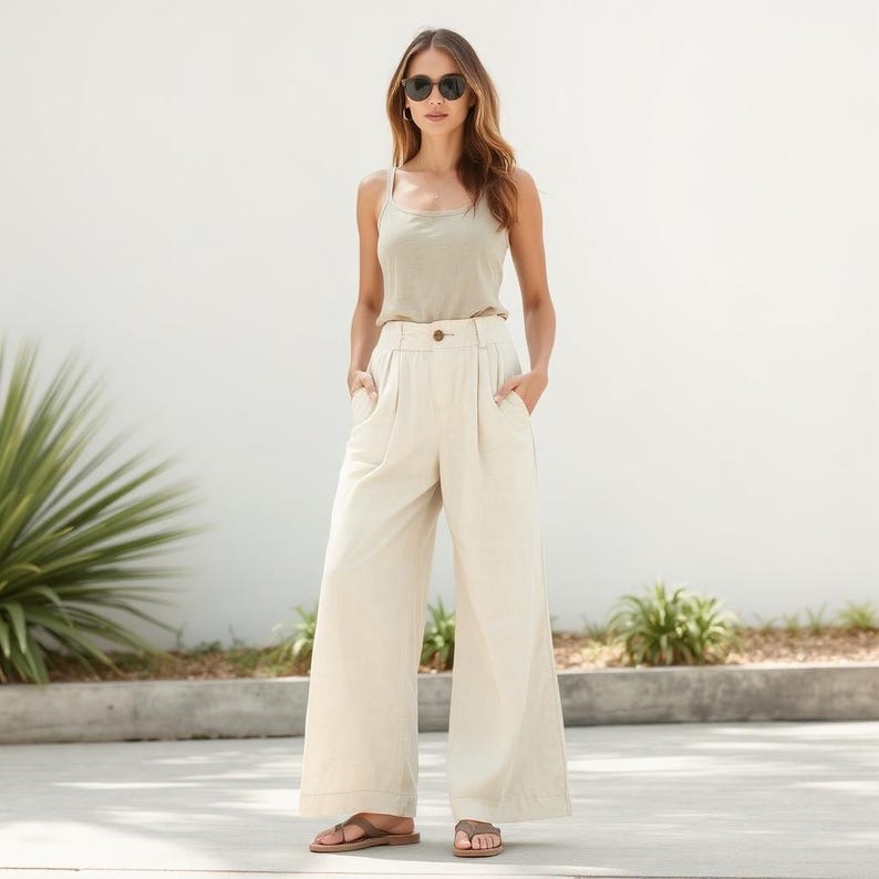 Linen Wide Leg Pants Sewing Pattern, Elastic Waist (PDF Pattern)