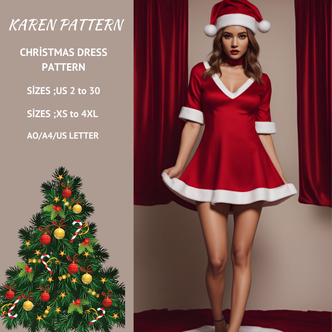 Women's Christmas Mini Dress Sewing Pattern:US 2-30, XS-4XL (PDF Pattern)