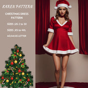 Women's Christmas Mini Dress Sewing Pattern:US 2-30, XS-4XL (PDF Pattern)