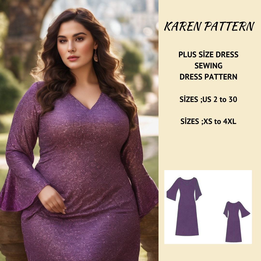 Plus Size Evening Maxi Dress Sewing Pattern(US 2-30, XS-4XL) (Digital Download)