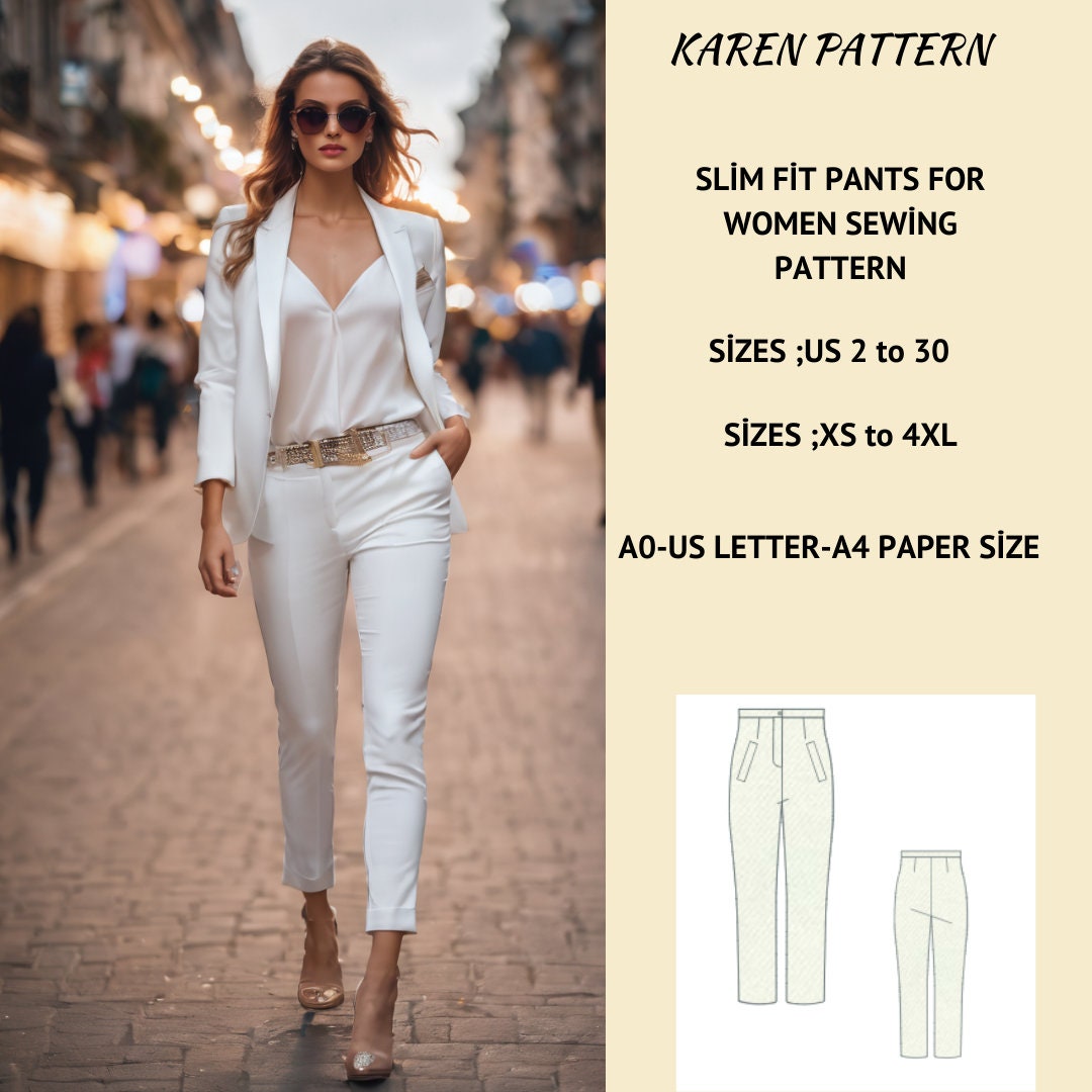Slim Fit Pants Sewing Pattern:Women's Retro Trousers (XS-4XL) (PDF Pattern)
