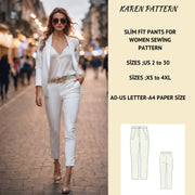Slim Fit Pants Sewing Pattern:Women's Retro Trousers (XS-4XL) (PDF Pattern)