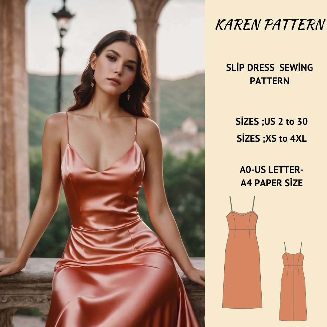 Satin Slip Dress Sewing Pattern, Strappy Cocktail Dress (Digital Download)