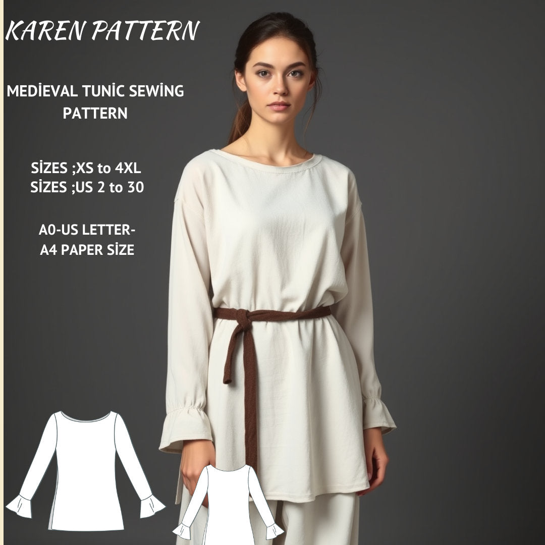 Medieval Tunic Sewing Pattern:Bohemian Cosplay (XS-4XL) (PDF Pattern)