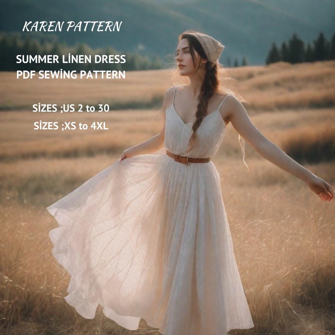 Summer Cottagecore Linen Dress Sewing Pattern (PDF)