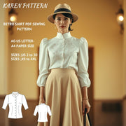 Retro Mandarin Neck Shirt Sewing Pattern: US 2-30, XS-4XL (PDF Pattern)