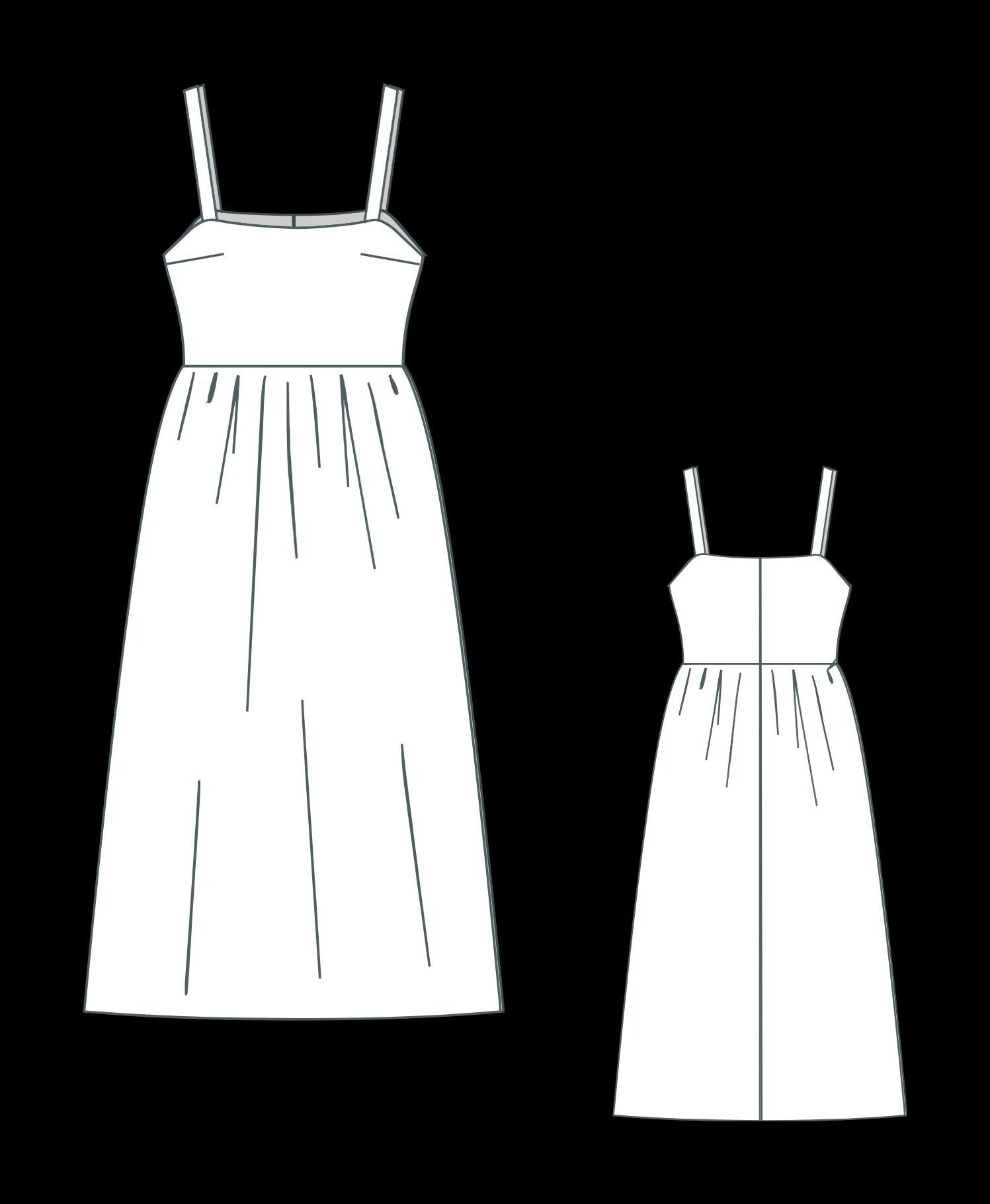 Cottagecore Midi Dress Pattern:Floral Strappy Design (A0-A4-Letter Sizes) (PDF Pattern)