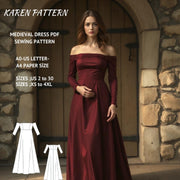Renaissance Medieval Dress Sewing Pattern:Off Shoulder Maxi (A0 A4 US Letter) (PDF Pattern)