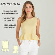Peplum Ruffle Crop Top Sewing Pattern: Knitwear(XS-4XL) (PDF Pattern)