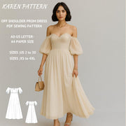 Off Shoulder Prom Dress Sewing Pattern: Tea Length, Circle Skirt (Digital Download XS-4XL)