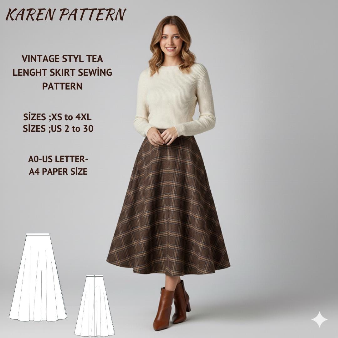 Vintage Circle  Midi Skirt Sewing Pattern (Digital Download)