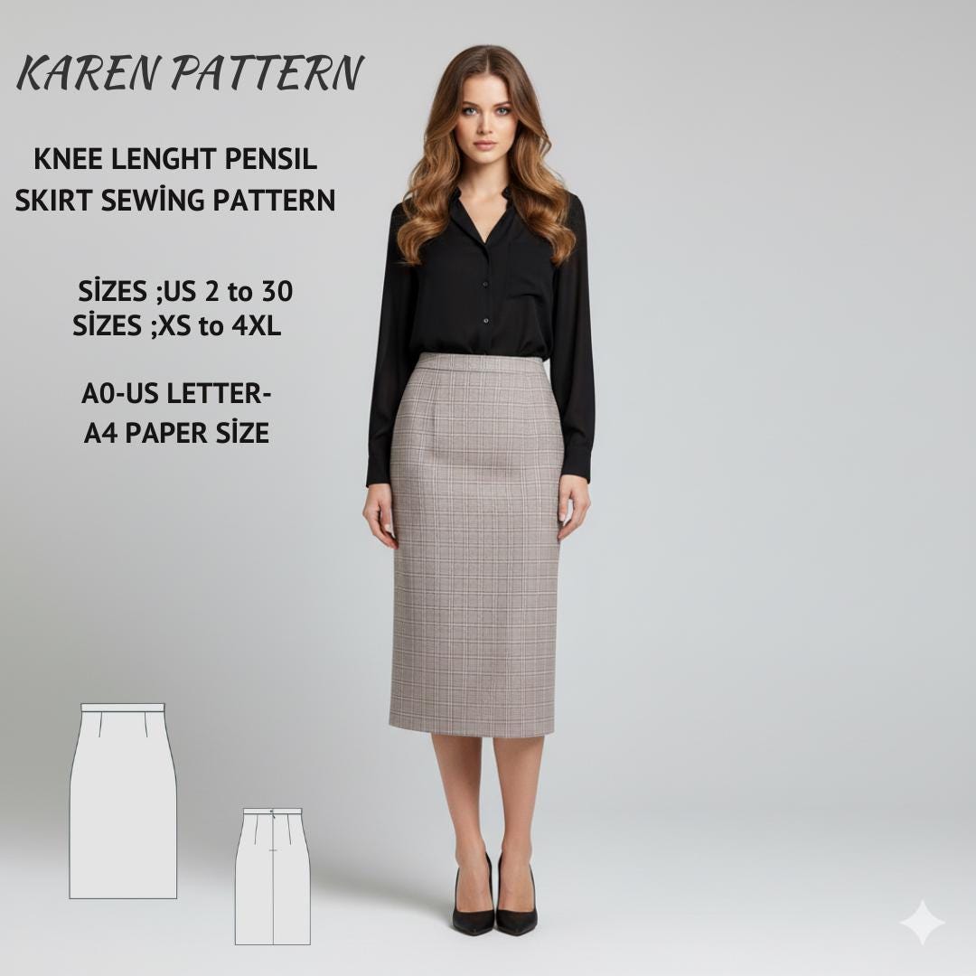 Knee-Length Straıght Skirt – Chic Office Wear – Elegant Fitted Skirt Sewing Pattern (Digital Download)