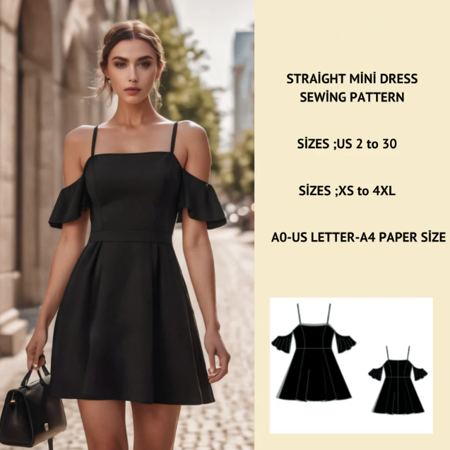 Circle Mini Dress Sewing Pattern:Sleeveless Off Shoulder Design (Digital Download)
