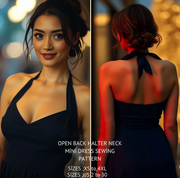 Halter Neck Open Back Dress Sewing Pattern:US 2-30, XS-4XL (Digital Download)