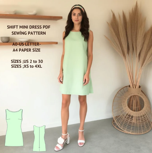 A-Line Shift Dress Sewing Pattern:Beginner Summer Cotton (XS-4XL) (Digital Download)