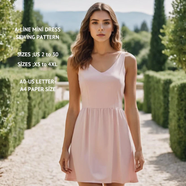 Tank Top A-Line Mini Dress Sewing Pattern:Sundress (A4 A0 US Letter) (Digital Download)