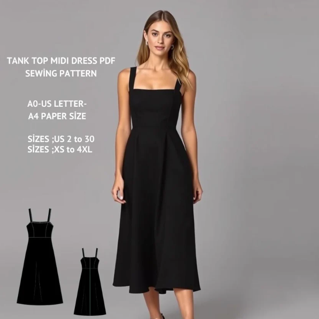 Tank Top Midi Dress Sewing Pattern: A-Line Cottagecore (PDF Pattern)